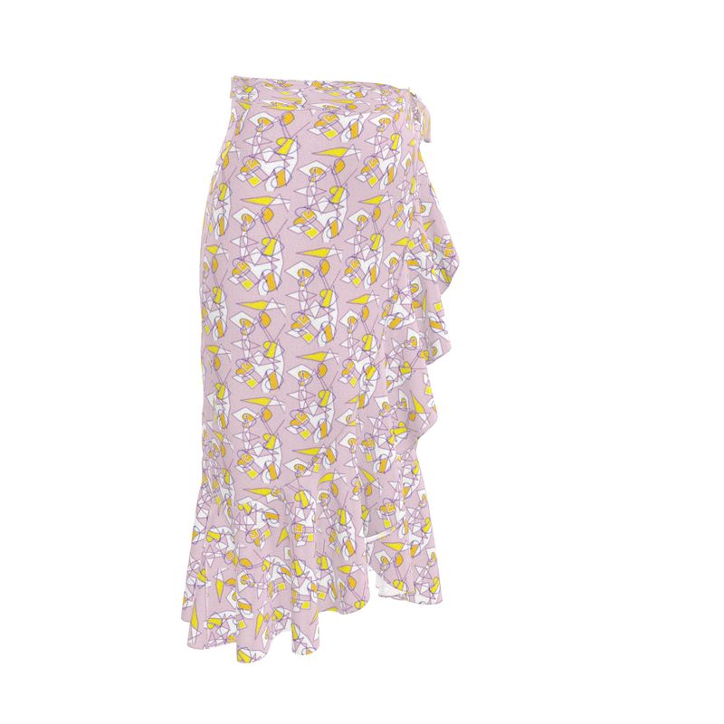 Flounce Skirt- Lilac Graphic Print Ruffle Wrap Midi Skirt