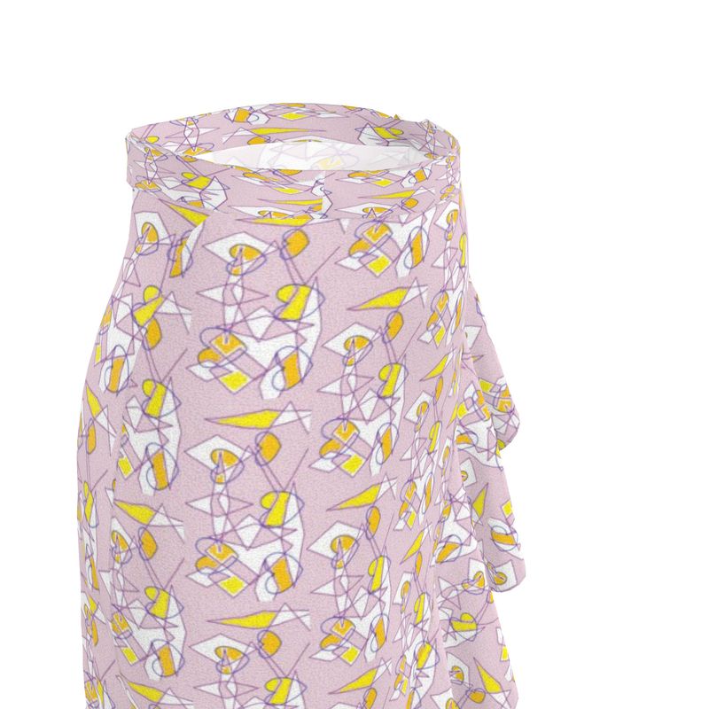 Flounce Skirt- Lilac Graphic Print Ruffle Wrap Midi Skirt