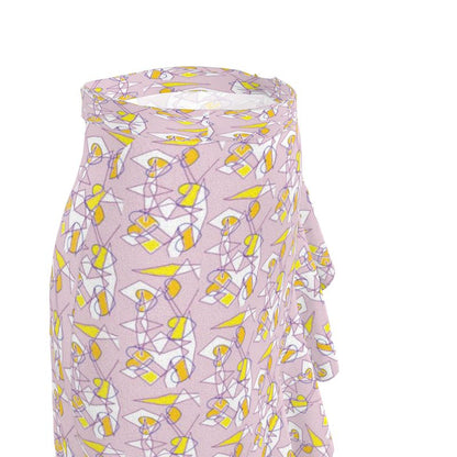 Flounce Skirt- Lilac Graphic Print Ruffle Wrap Midi Skirt