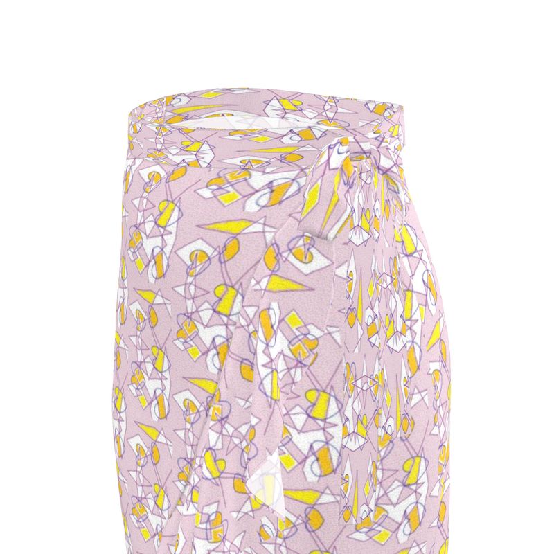 Flounce Skirt- Lilac Graphic Print Ruffle Wrap Midi Skirt