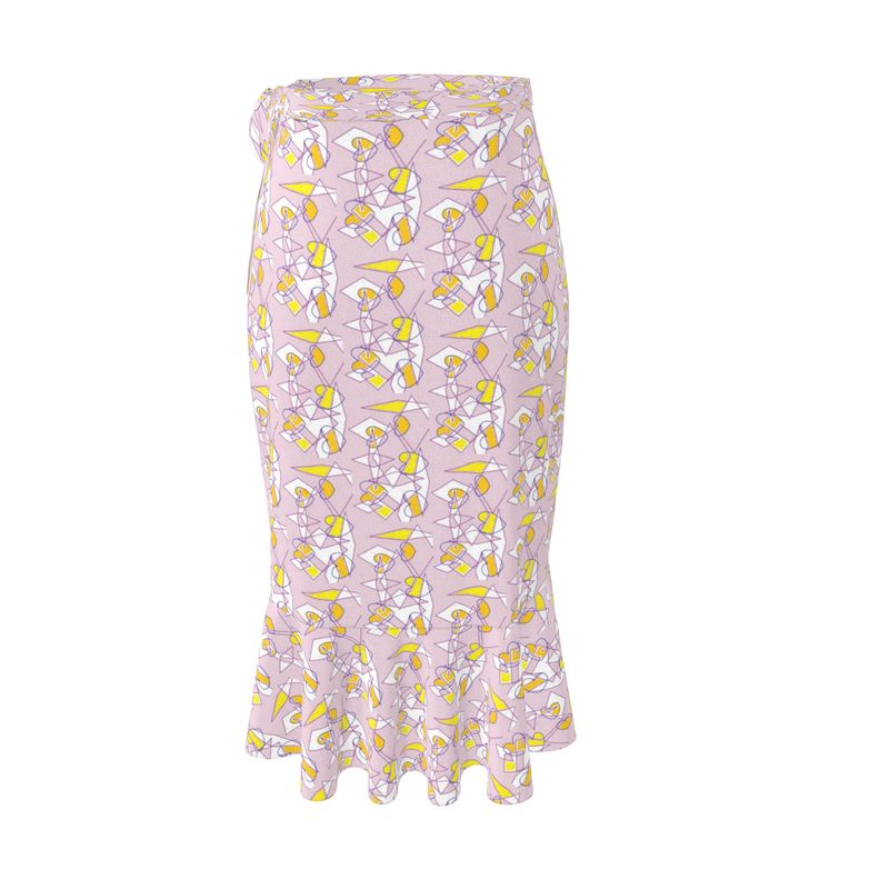 Flounce Skirt- Lilac Graphic Print Ruffle Wrap Midi Skirt