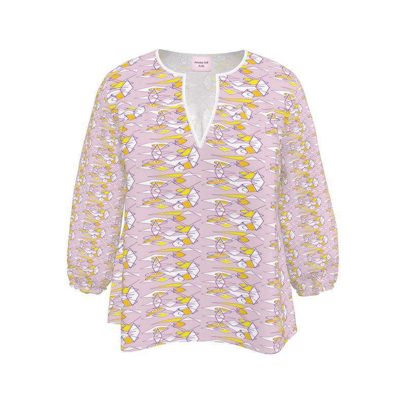 Lilac Graphic Print Tunic - Resort Wear Beach Cover Up Blouse