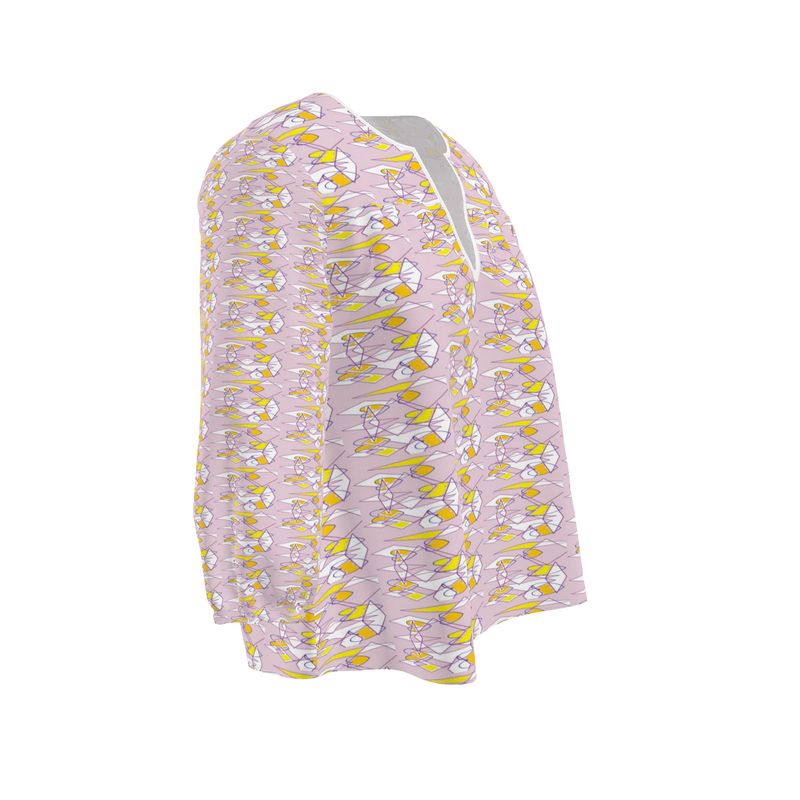 Lilac Graphic Print Tunic - Resort Wear Beach Cover Up Blouse