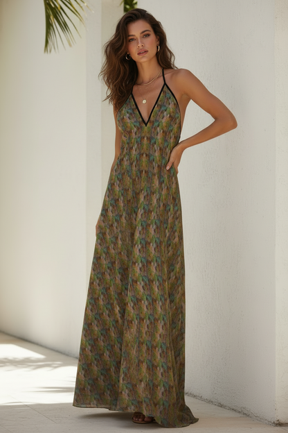 Midnight Meadow Halterneck Maxi Dress - Resort Wear Beach Vacation Dress