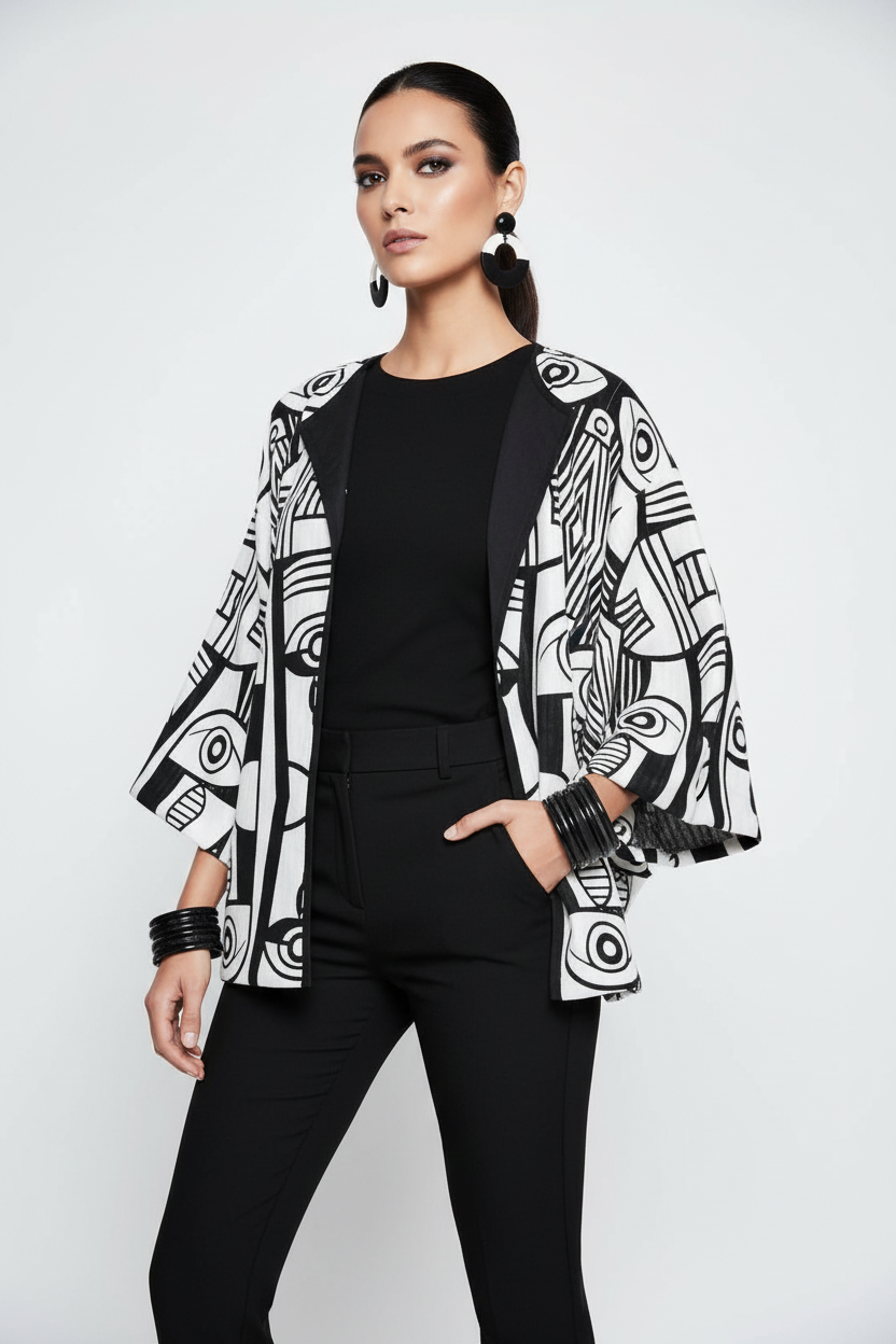 Abstract Black & White Art Print Kimono Jacket