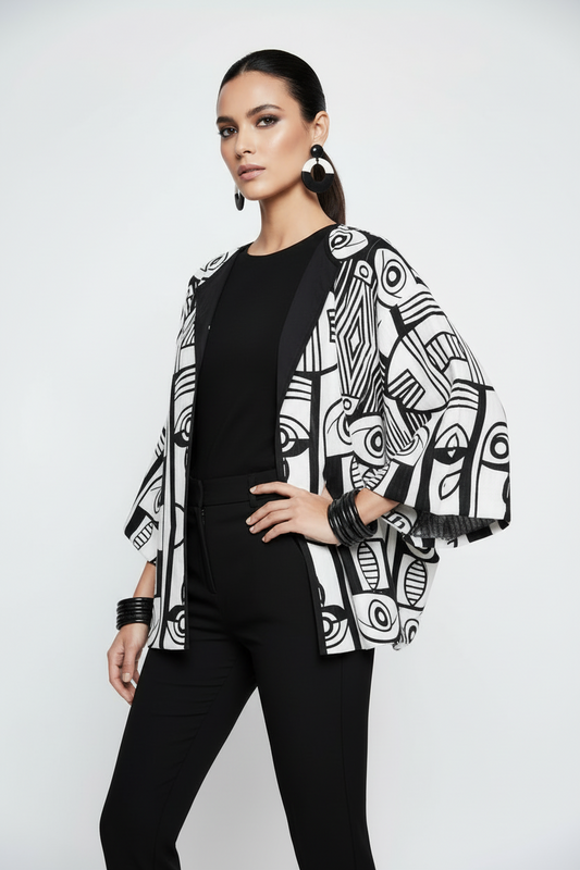 Abstract Black & White Art Print Kimono Jacket