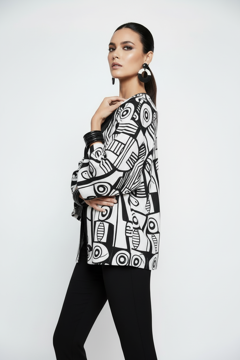 Abstract Black & White Art Print Kimono Jacket