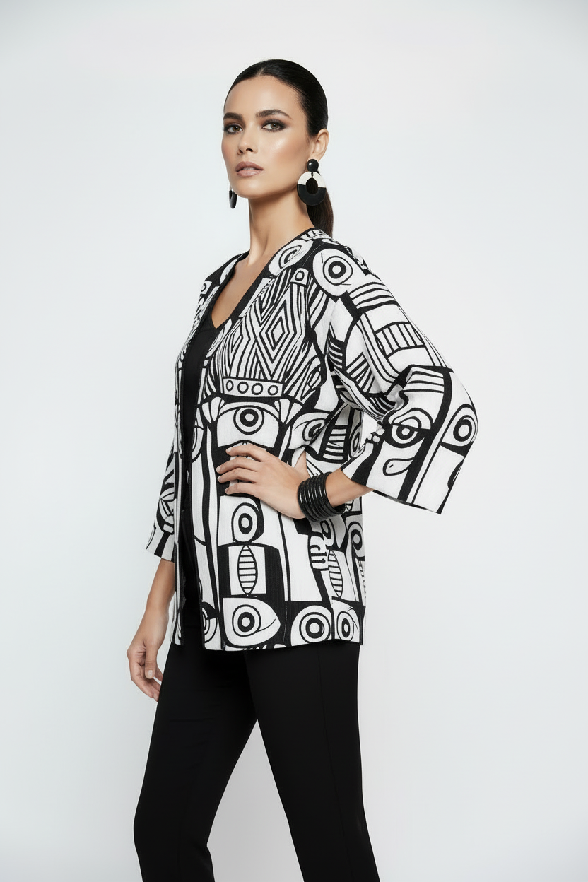 Abstract Black & White Art Print Kimono Jacket