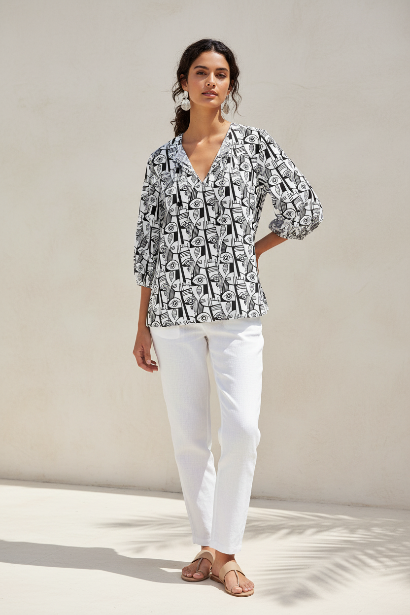 Abstract Noir Pattern Women’s Blouse – Modern Chic Workwear Top