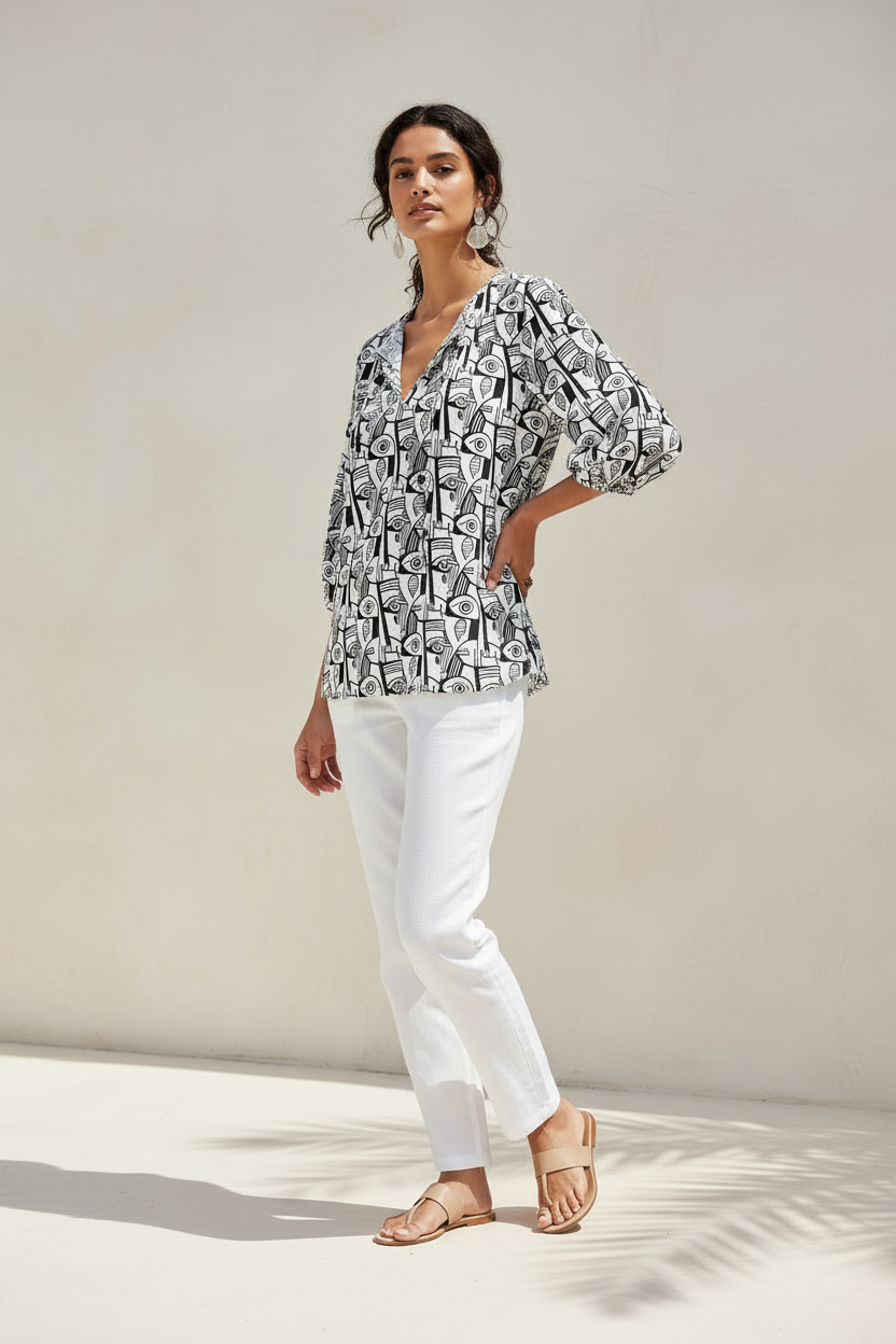 Abstract Noir Pattern Women’s Blouse – Modern Chic Workwear Top