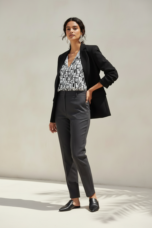 Abstract Noir Pattern Women’s Blouse – Modern Chic Workwear Top