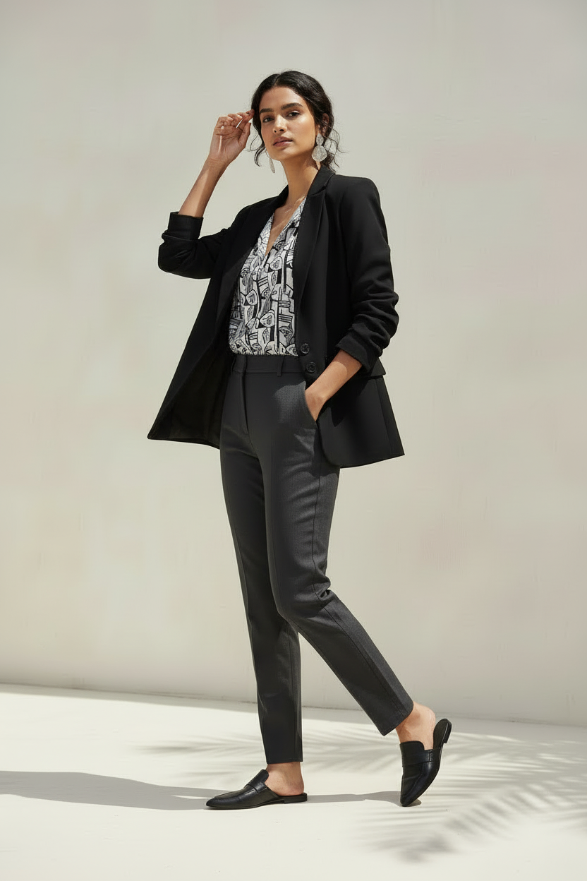 Abstract Noir Pattern Women’s Blouse – Modern Chic Workwear Top
