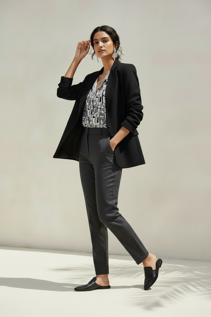 Abstract Noir Pattern Women’s Blouse – Modern Chic Workwear Top