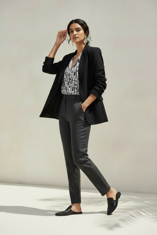 Abstract Noir Pattern Women’s Blouse – Modern Chic Workwear Top