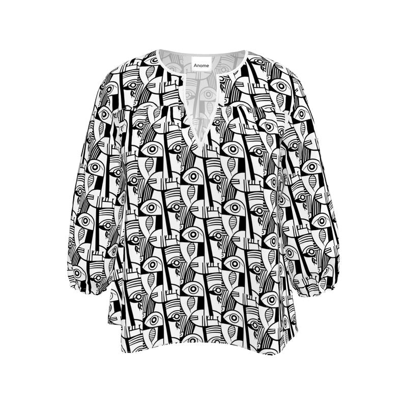 Abstract Noir Pattern Women’s Blouse – Modern Chic Workwear Top