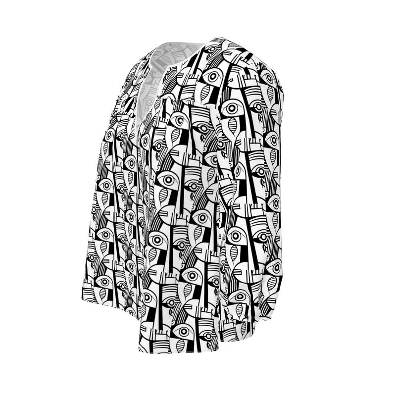 Abstract Noir Pattern Women’s Blouse – Modern Chic Workwear Top