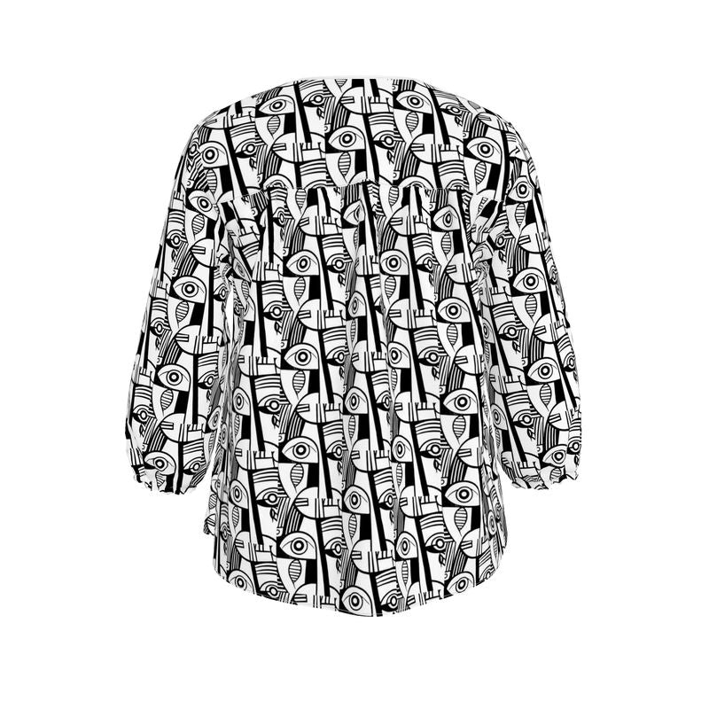 Abstract Noir Pattern Women’s Blouse – Modern Chic Workwear Top