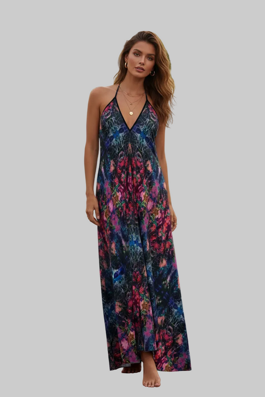 Midnight Kaleidoscope Halter Maxi Dress