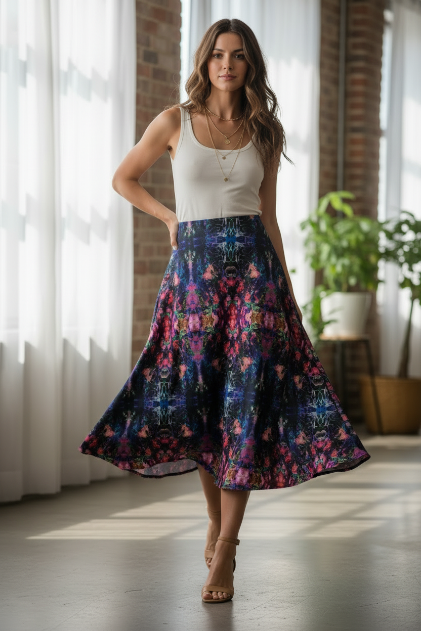 Velvet Muse Midi Skirt – Boho Aura in Bloom