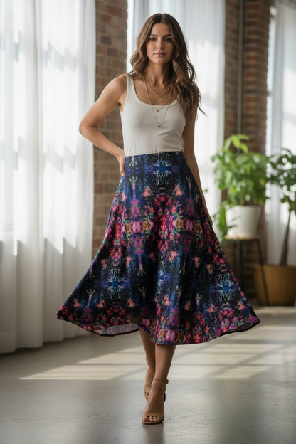 Velvet Muse Midi Skirt – Boho Aura in Bloom