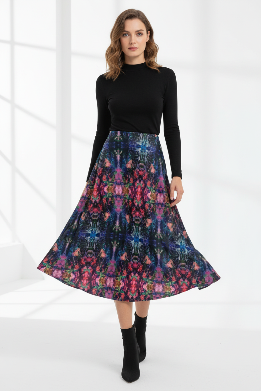 Velvet Muse Midi Skirt – Boho Aura in Bloom