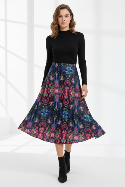 Velvet Muse Midi Skirt – Boho Aura in Bloom
