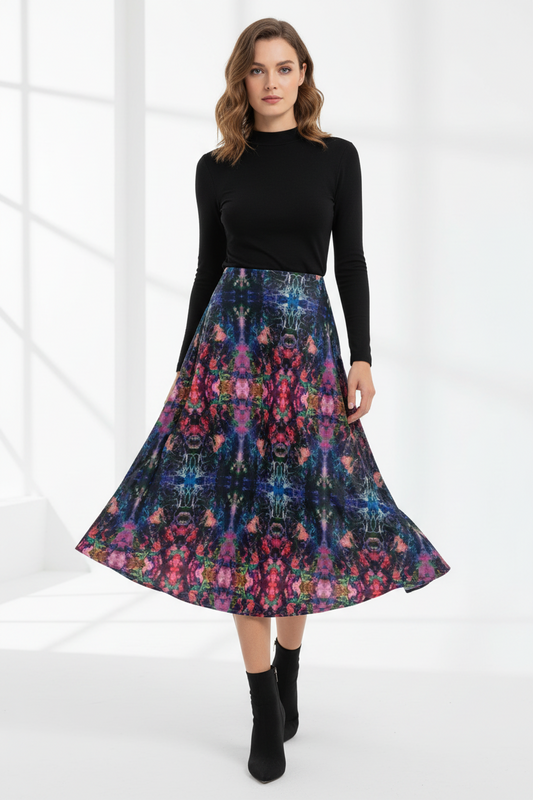 Velvet Muse Midi Skirt – Boho Aura in Bloom