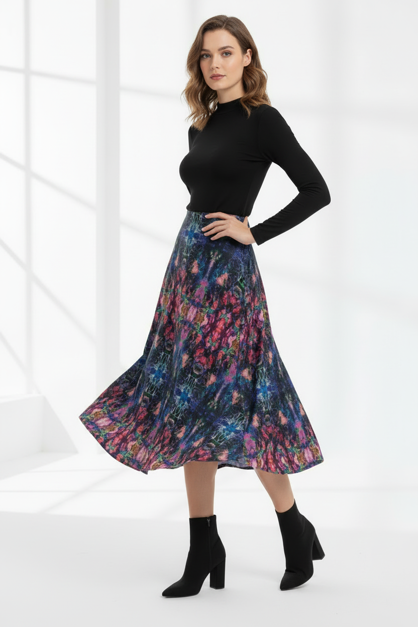 Velvet Muse Midi Skirt – Boho Aura in Bloom