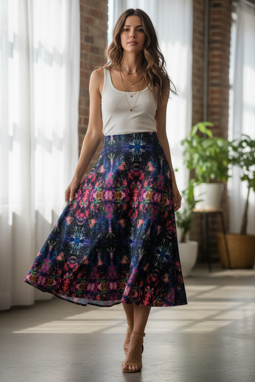 Velvet Muse Midi Skirt – Boho Aura in Bloom
