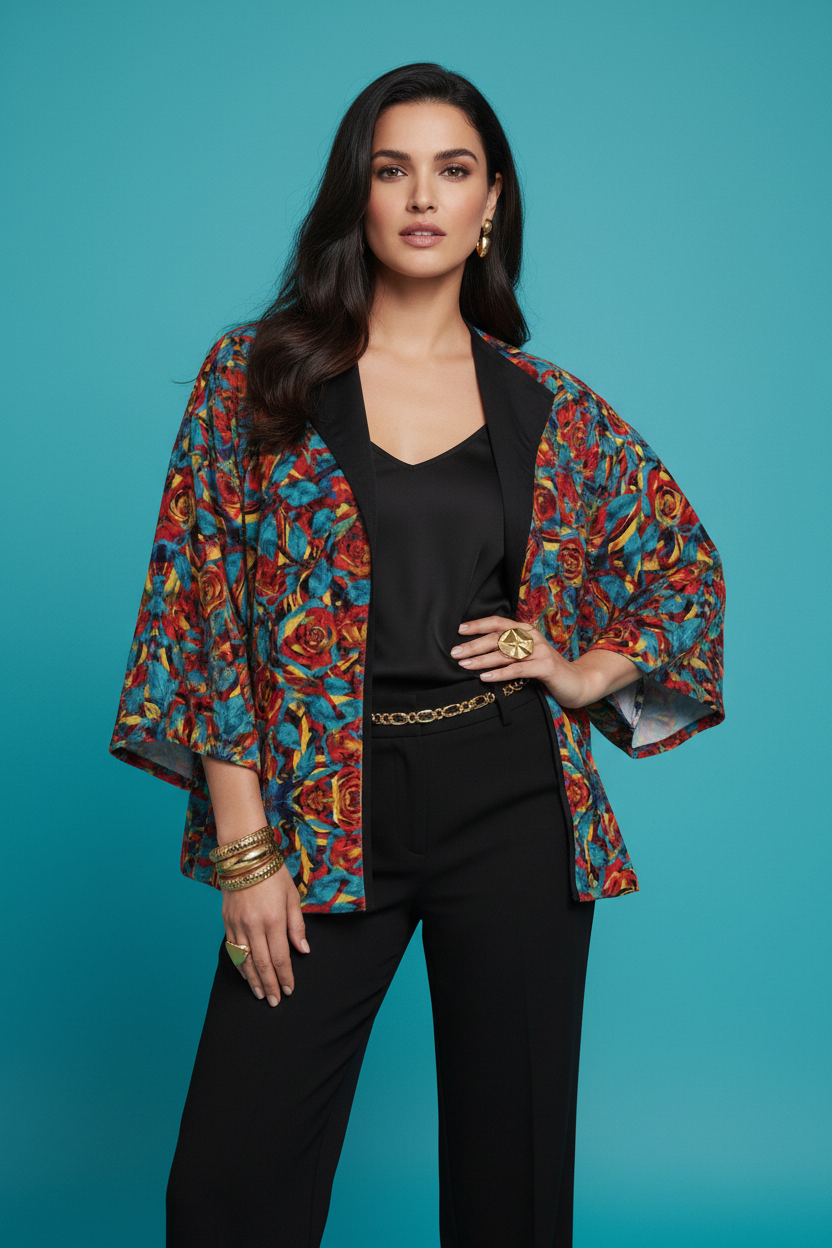 Patterned Velvet Kimono Jacket