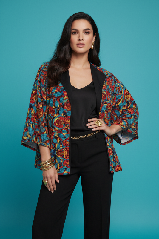Patterned Velvet Kimono Jacket