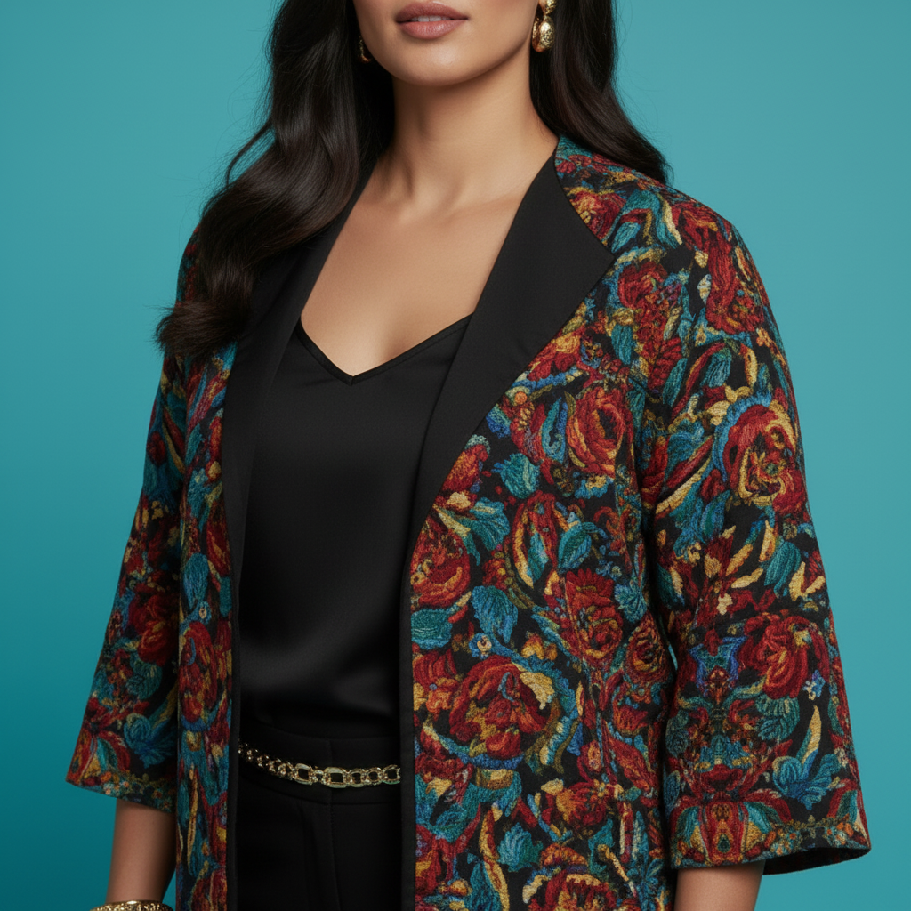 Patterned Velvet Kimono Jacket