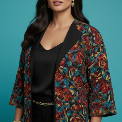 Patterned Velvet Kimono Jacket