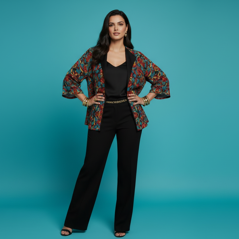 Patterned Velvet Kimono Jacket