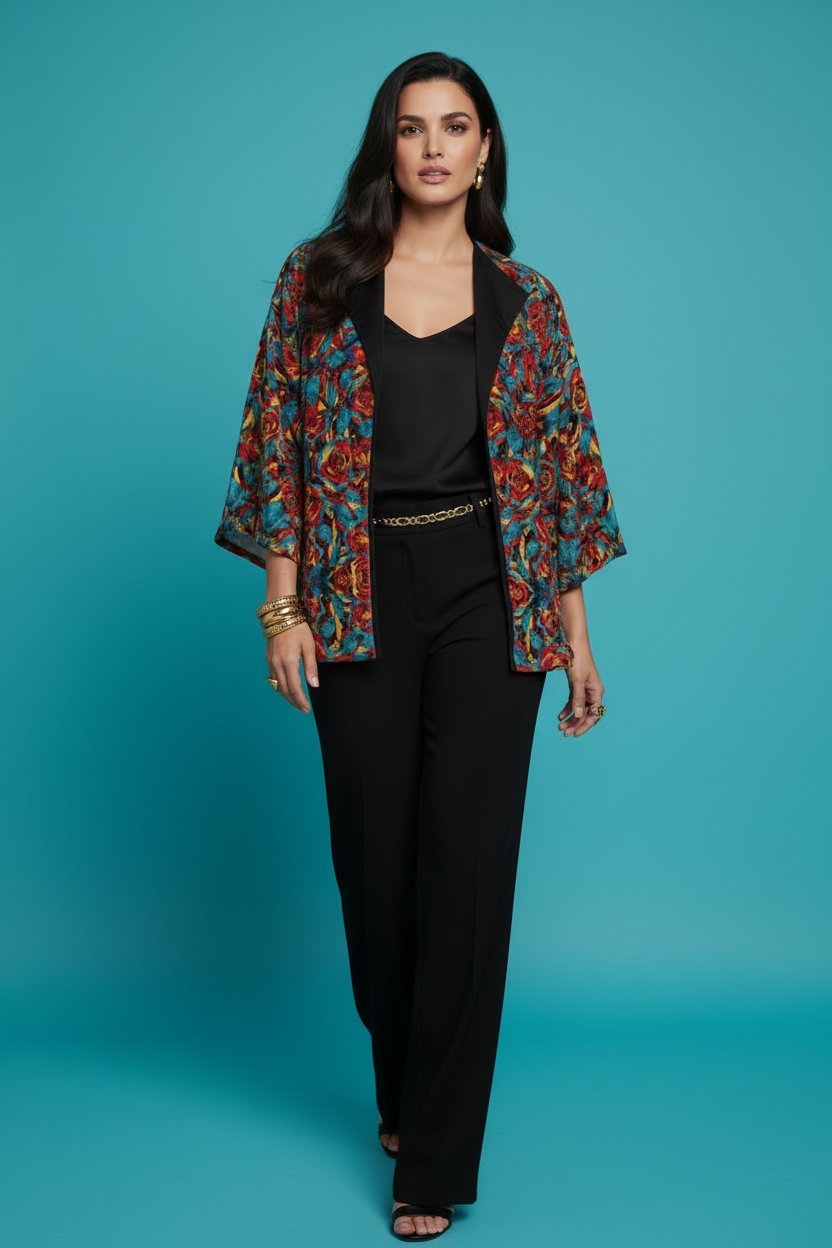 Patterned Velvet Kimono Jacket