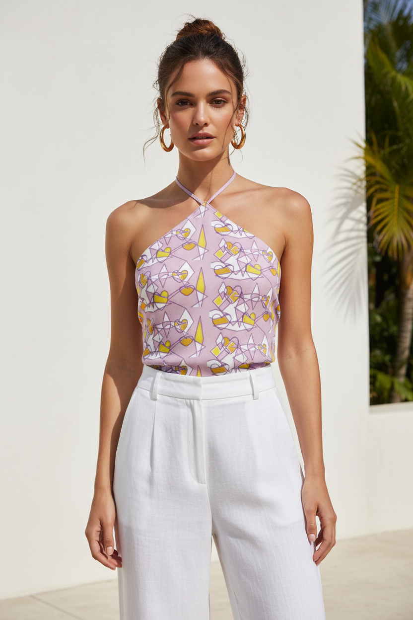 Floral Halter Neck Top – Lavender Print