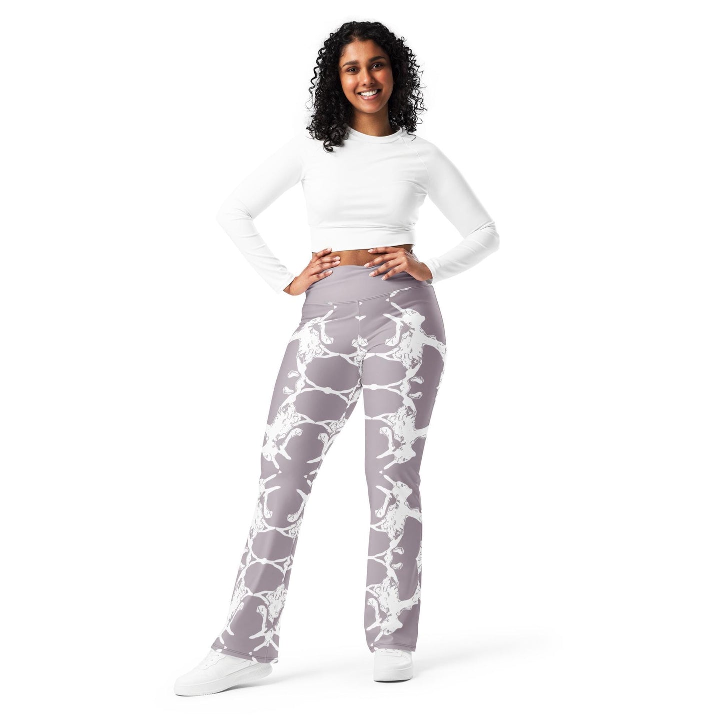Abstract Print Wide-Leg Trousers: High-Waisted Pearl Pink Leggings