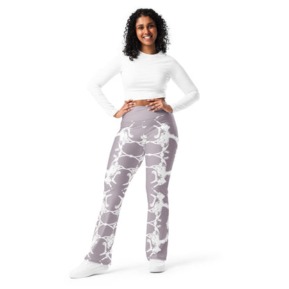 Abstract Print Wide-Leg Trousers: High-Waisted Pearl Pink Leggings