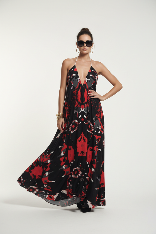 Halterneck backless dress- Crimson & Onyx Halter Maxi Dress