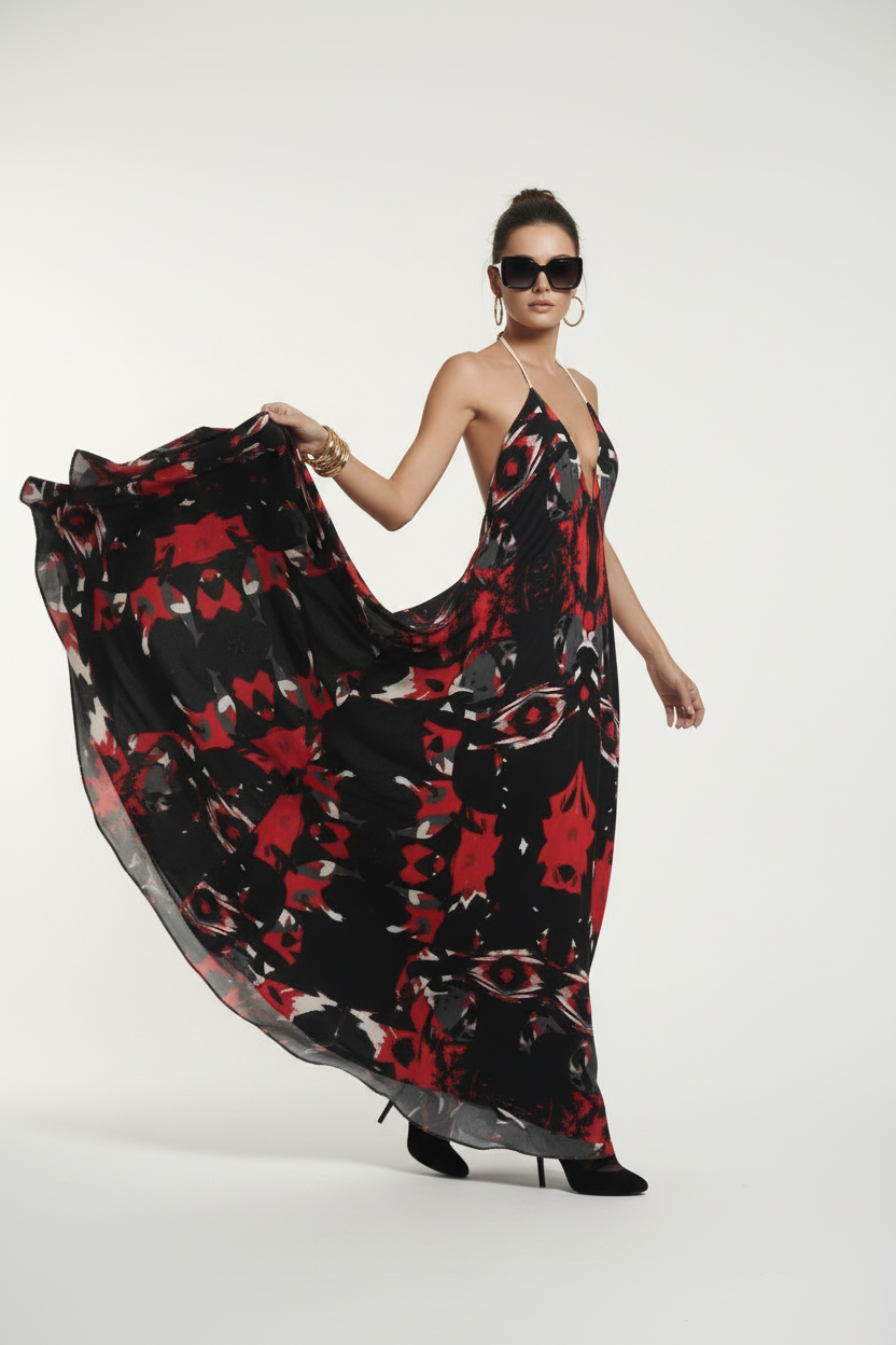 Halterneck backless dress- Crimson & Onyx Halter Maxi Dress