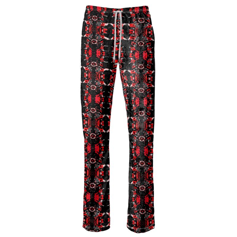 Womens Trousers - Vortex Noir: Crimson & Charcoal Kaleidoscope Lounge