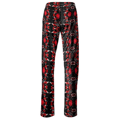 Womens Trousers - Vortex Noir: Crimson & Charcoal Kaleidoscope Lounge