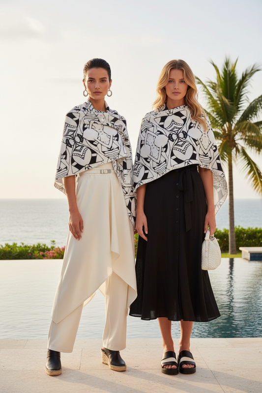 Monolith Mosaic: Monochrome Tribal Geometric Blanket Scarf
