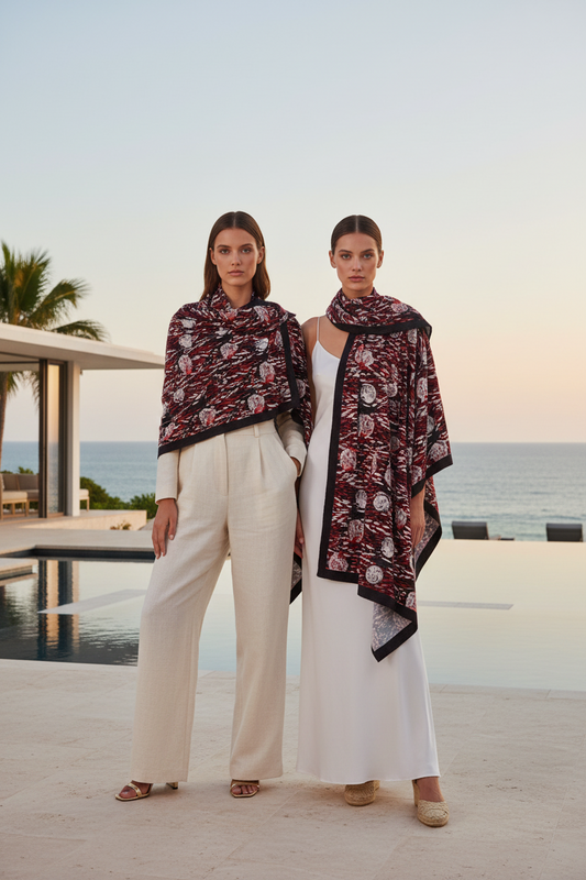 Luxe Fleece Blanket Scarf – Maroon & White Pattern