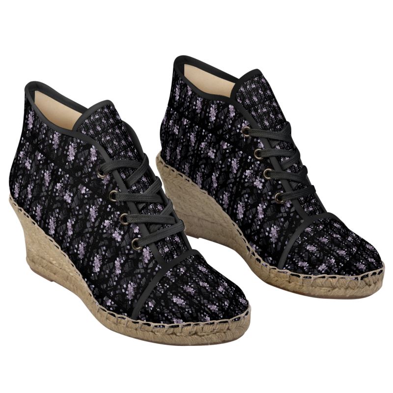 Artisan Textured Wedge Espadrilles in Black & Grey