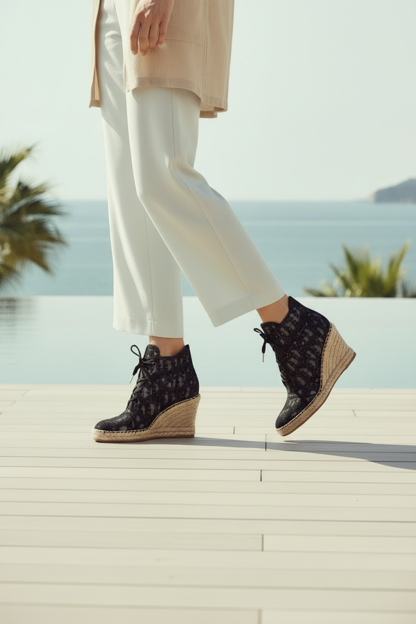 Artisan Textured Wedge Espadrilles in Black & Grey