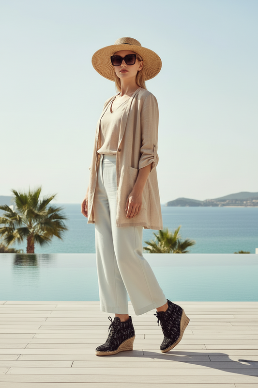 Artisan Textured Wedge Espadrilles in Black & Grey
