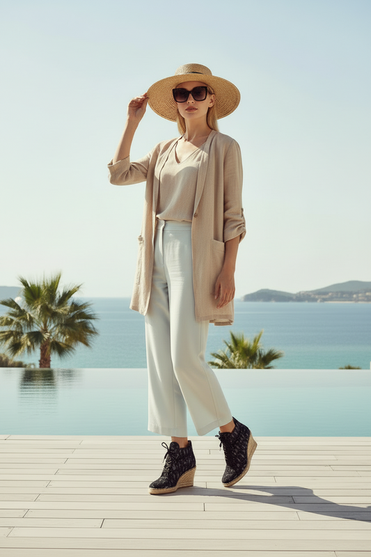 Artisan Textured Wedge Espadrilles in Black & Grey