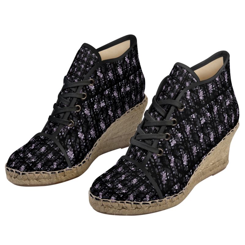 Artisan Textured Wedge Espadrilles in Black & Grey