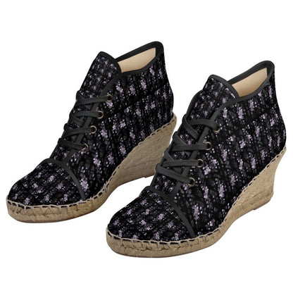 Artisan Textured Wedge Espadrilles in Black & Grey